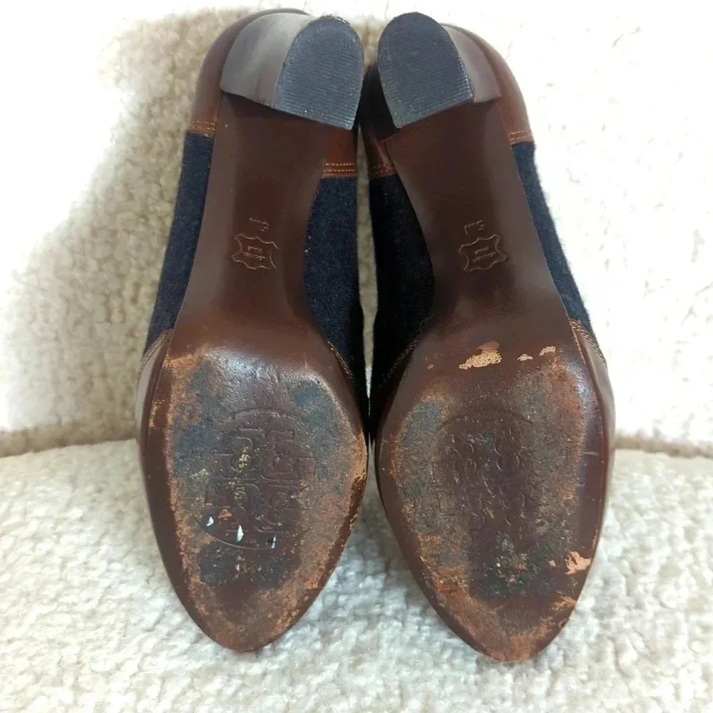 Tory Burch Leighton Black and Brown Leather Booties